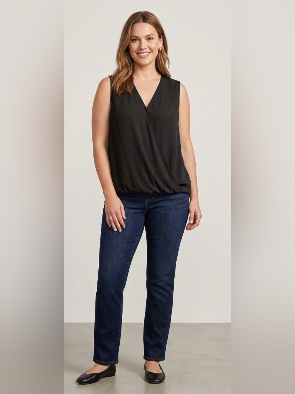 Trina Turk Black Sleeveless Surplice V-Neck Blouse Top - Size L
